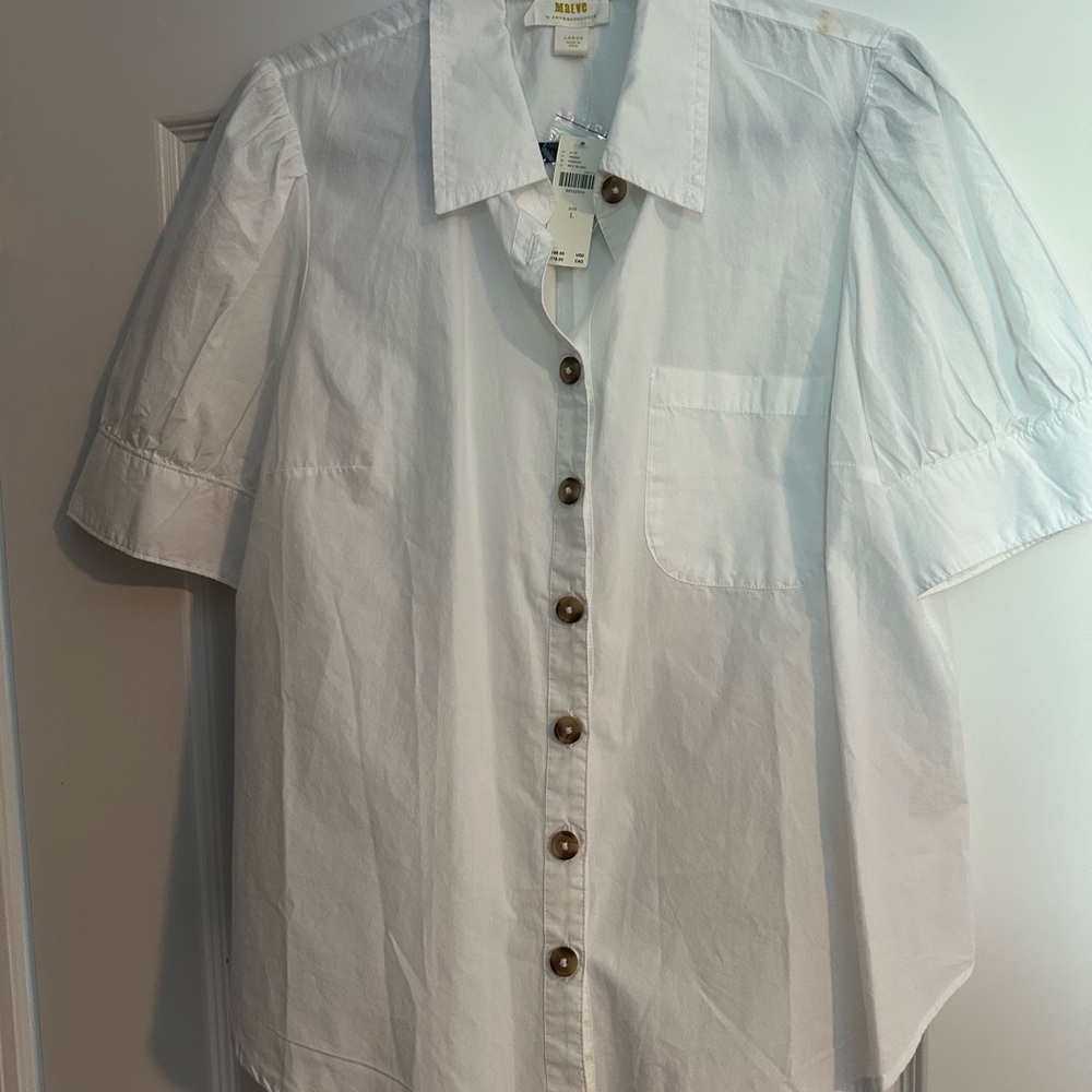 Maeve Ivory Button Down Shirt with Puff Sleeves